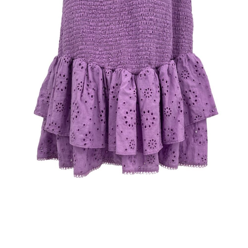 NEW Likely Tayaisha Dress Violet Eyelet Smocked Puff Sleeves Mini Dress 14 - Picture 7 of 12